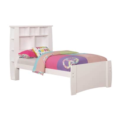 Transitional Twin Size Wooden Storage Bed with Bookcase Headboard, White