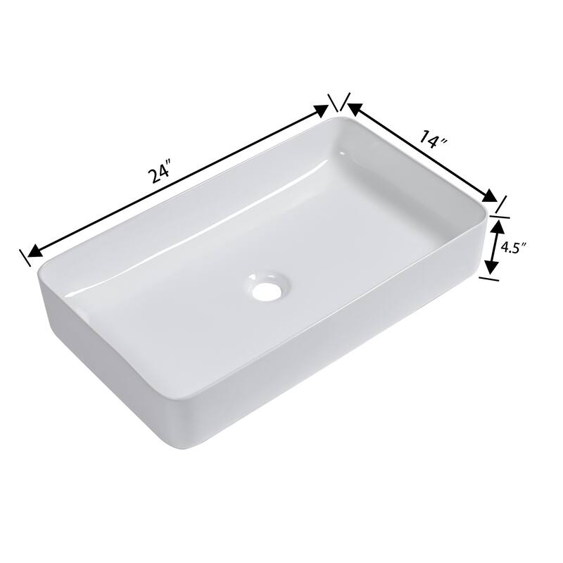 White Ceramic Rectangular Vessel Bathroom Sink