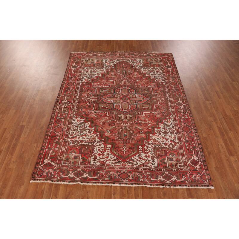 Hand Knotted Oriental 100% Wool Carpet Traditional Medallion Red Heriz Area Rug - 9' 1'' X 6' 11''