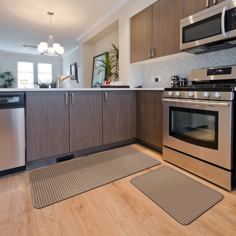 Beverly Rug Non Slip Washable Kitchen Rugs and Mats 2 Piece Set, 48"x20" + 30"x20"