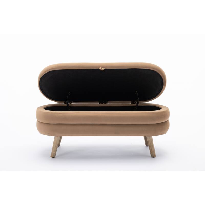 Velvet Fabric Storage Bench Bedroom Bench With Wood Legs For Living Room Bedroom Indoor