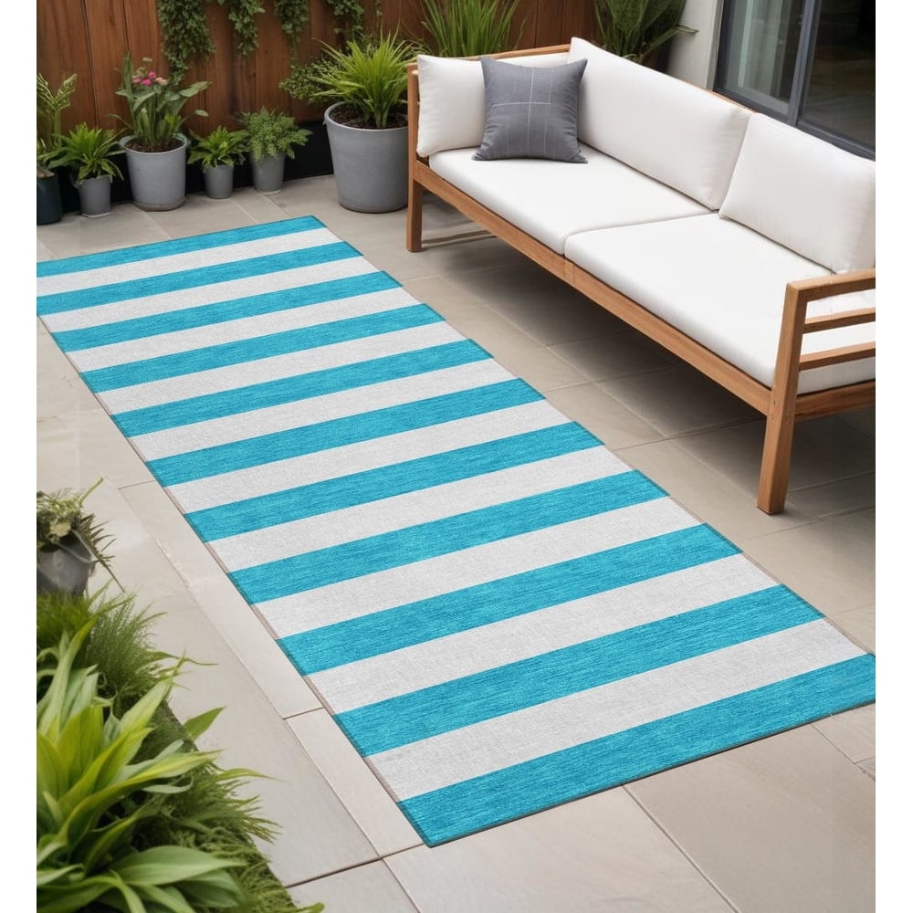 Alsiri Stripe Weather Resistant Timeless Fusion Runner Outdoor Rug - 2' X 8'