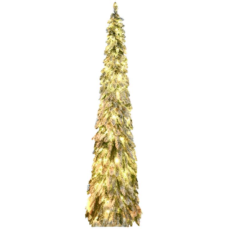 7ft Pencil Christmas Tree with Snow Flocked Branches and LED Lights, 350 Bulbs