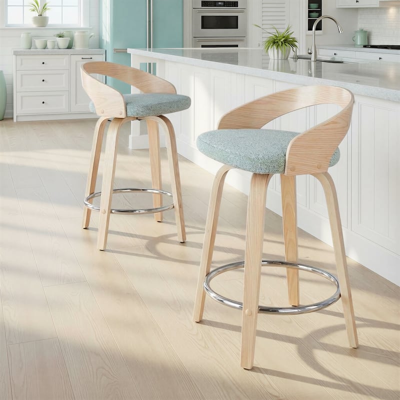 Carson Carrington Stavanger 24" Fixed-Height Counter Stool with Bent Wood Legs & Round Footrest (Set of 2)
