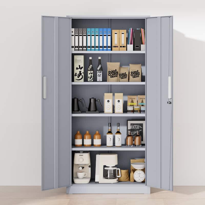 71 inch Garage Storage Cabinet Shelving Kitchen Pantry Locker with Adjustable Shelves for Office, Garage, Home, Pantry