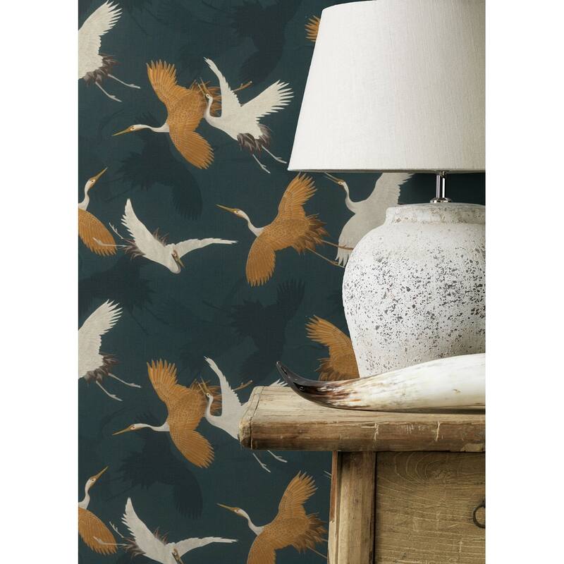 Advantage Kusama Dark Blue Crane Wallpaper