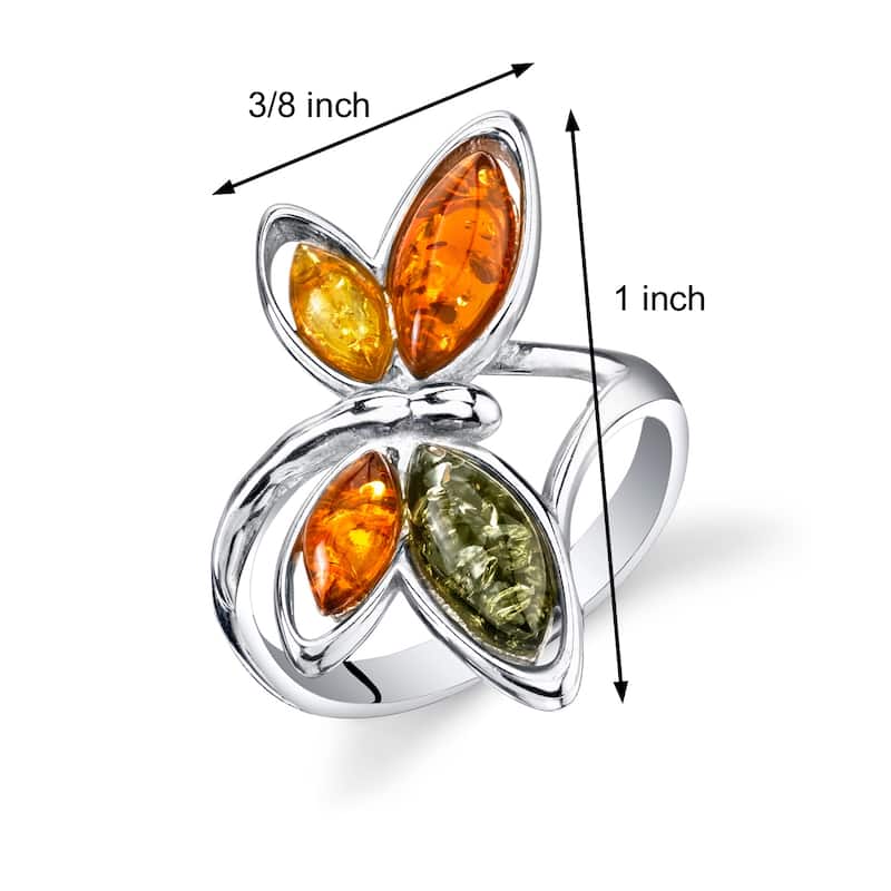 Amber Butterfly Ring in Sterling Silver