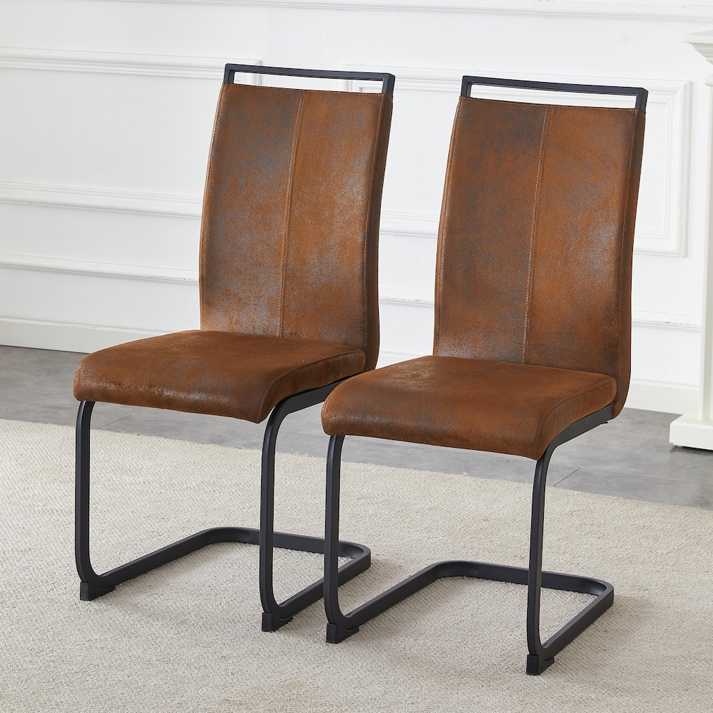 Roomfitters Vintage Brown Tech Fabric Dining Chairs, High Back Seating, Black Metal Frame, Set of 2/4 Industrial Side Chairs