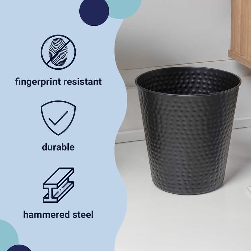 happimess Axel Modern Minimalist Hammered Steel 2-Gallon Wastebasket
