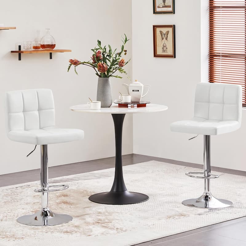 Bar Stools Set of 2, Armless Adjustable Swivel Barstools, PU Leather Hydraulic Kitchen Counter Height Bar Stools