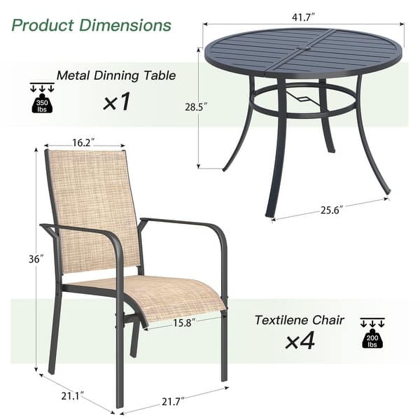 dimension image slide 2 of 30, Patio Dining Set, Outdoor Dining Table and Chairs Set with Textilene Chairs, Adjustable Umbrella Hole for Garden, Backyard