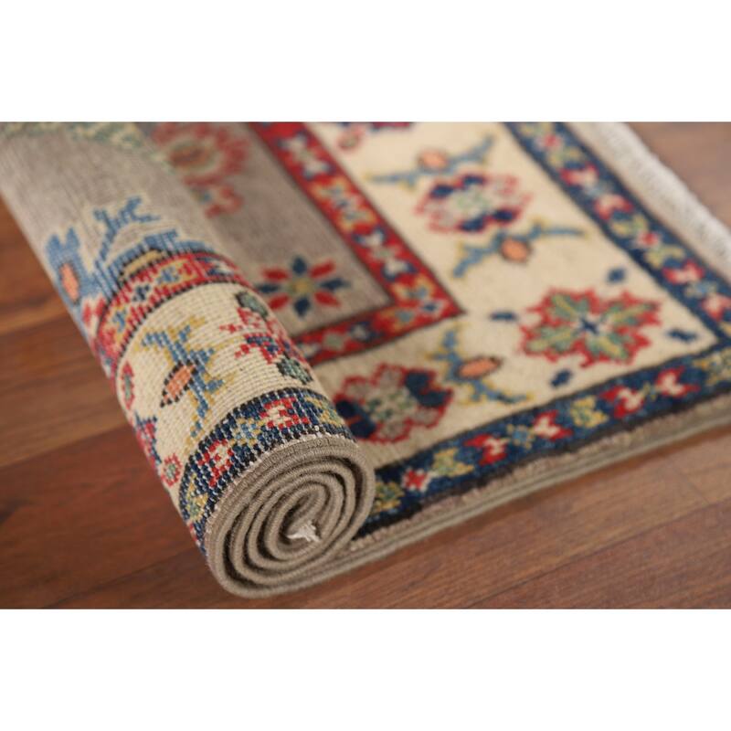 Geometric Kazak Oriental Foyer Rug Handmade Wool Carpet - 1'11" x 2'11"