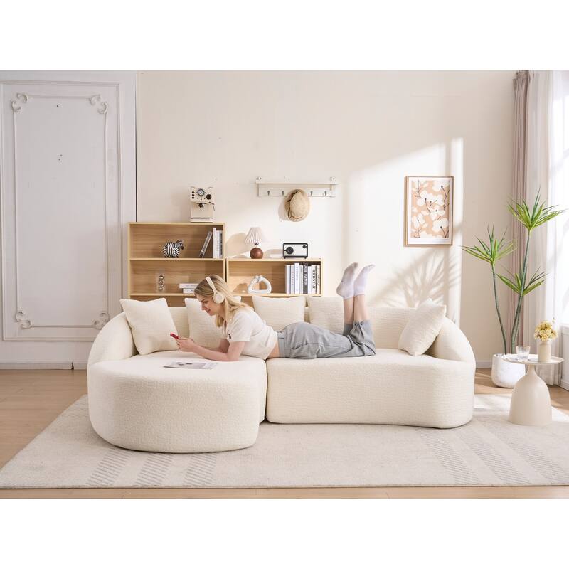 99" L-Shaped Chenille Sectional Boneless Sofa with Chaise and Pillows