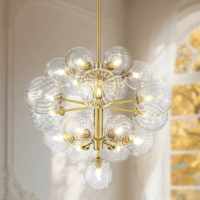 Starsky 19-Light Glam Tiered Cluster Clear Swirled Bubble Chandelier