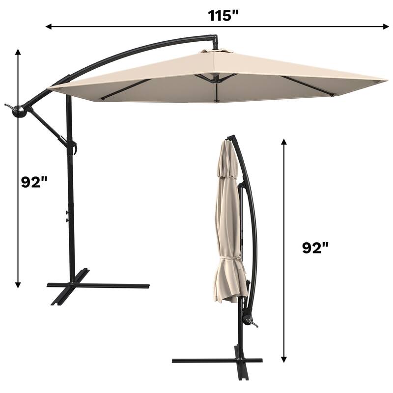 Patiowell 10ft Cantilever Patio Umbrella, Offset Hanging Outdoor Table Umbrella with Tilt Crank, 6 Sturdy Ribs and Cross Base