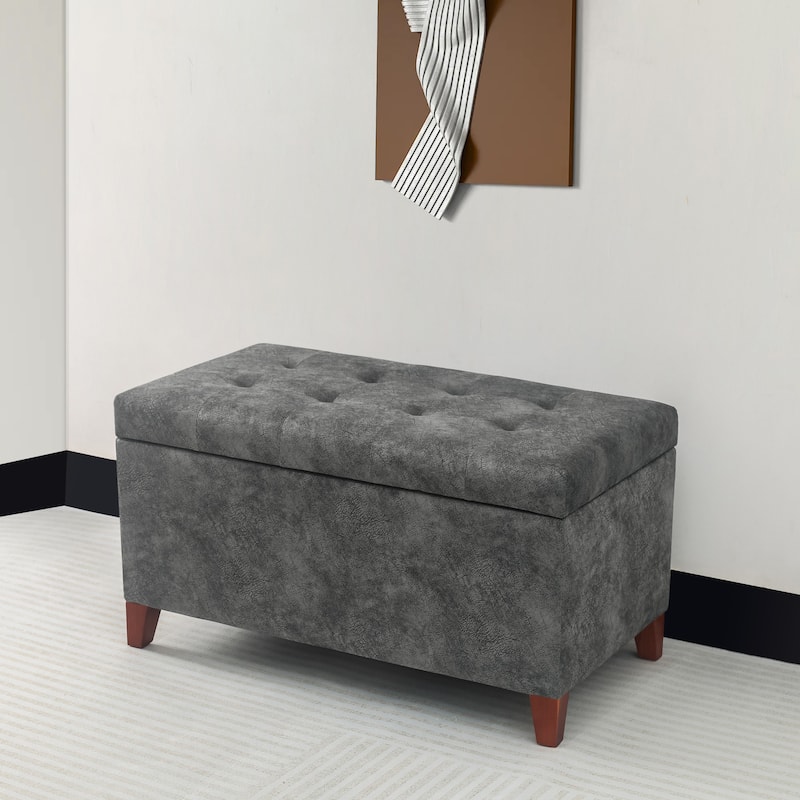 Adeco Rectangular Storage Ottoman Faux Leather Bench Lift-top Footrest