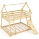preview thumbnail 1 of 28, Costway Twin Over Queen Bunk Bed House Shaped Bed Frame with Climbing - See Details Natural