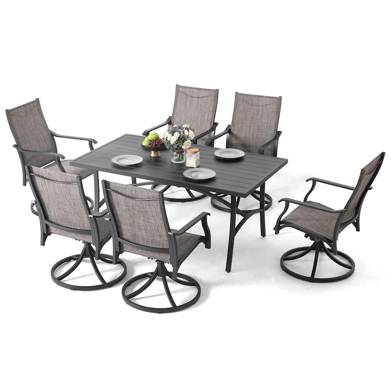 7-Piece Outdoor Aluminum Dining Set with Swivel Design