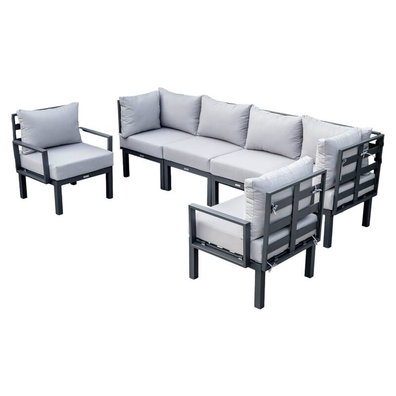Chelsea 6-Piece Outdoor Patio Sectional Set in Black Aluminum with Removable Cushions for Backyard Garden and Patio Deck - Light Grey