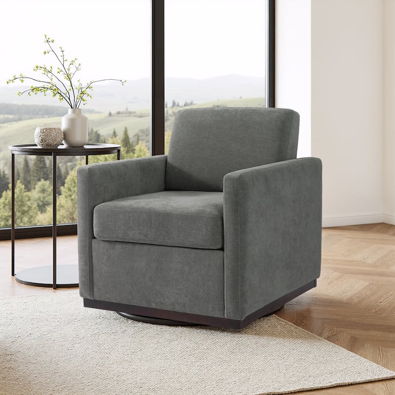 Chenille Leather Modern Swivel Accent Chair