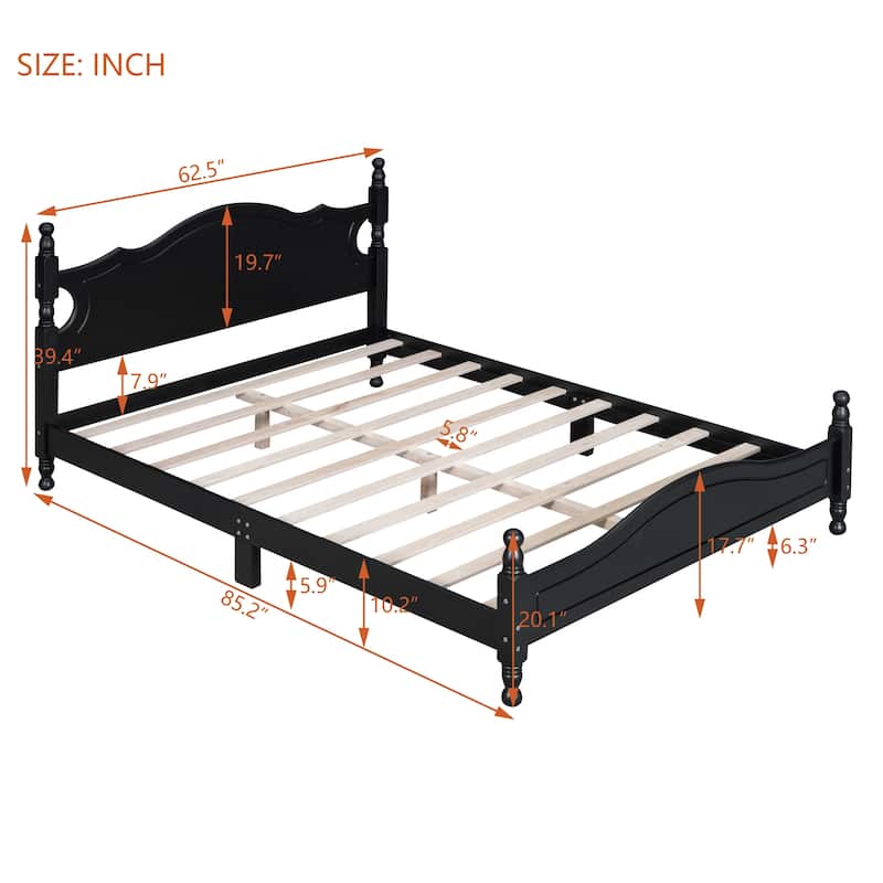 Wood Platform Bed Frame,Retro Style Platform Bed with Wooden Slat Support