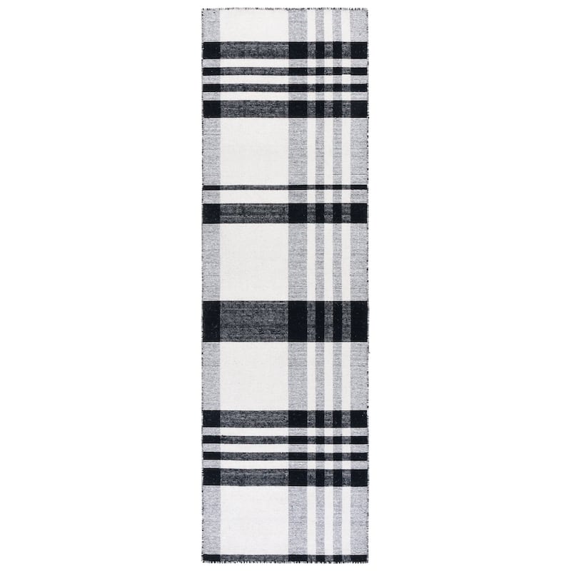 SAFAVIEH Handmade Striped Kilim Magndis Wool Rug - 2'3" x 8' Runner - Black/Ivory