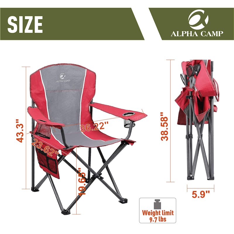 Oversized Camping Folding Chair Padded Arm Chair with Cup Holder