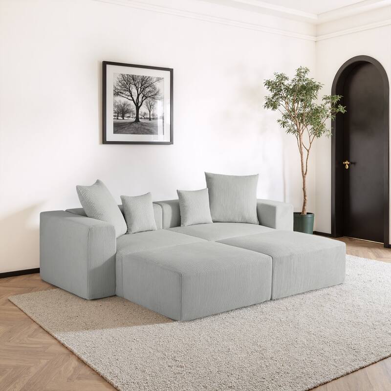 81"W No Assembly Corduroy Modular Sectional Sofa with Ottoman