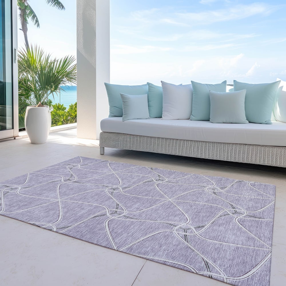 Machine Washable Indoor/ Outdoor Contemporary Links Chantille Rug
