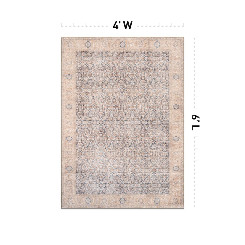 Beige Vintage Washable Rug - Low Pile, Subtle Pattern for Neutral Spaces