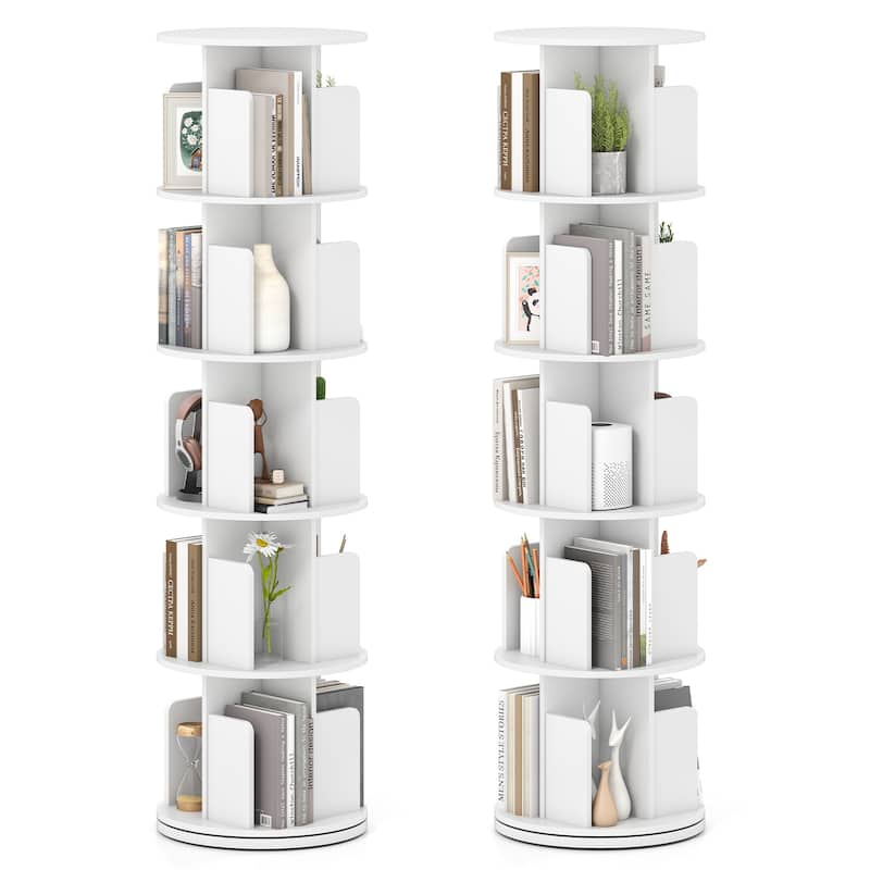 Costway 1/2 PCS 5-Tier Rotating Bookshelf 360° Display Rack with - See Details - White-2 PCS