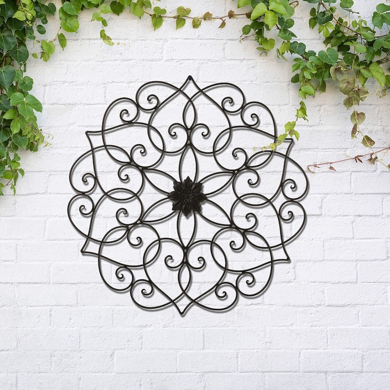 Glitzhome 23"D Traditional Iron Scroll Floral Outdoor Wall Décor - Floral
