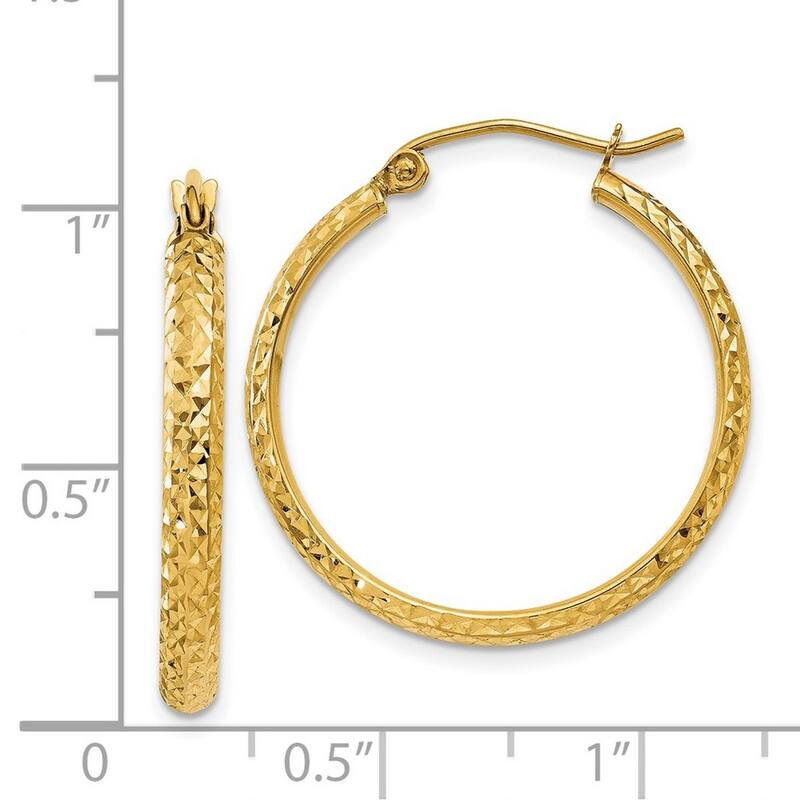 Curata 14k Yellow Gold Diamond-Cut 2.8x25mm Hoop Earrings