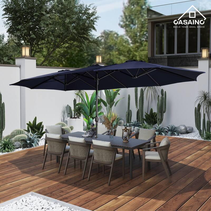 15-ft. Rectangular Crank Double-sided Large Outdoor Market Umbrella Patio Umbrella with Base Included