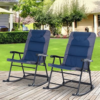 2-Piece Outdoor Folding Rocking Chairs with Armrests