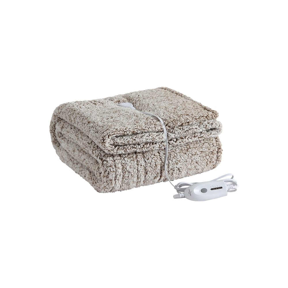 Eddie Bauer Plush Sherpa Heated Blanket, Reversible & Machine Washable