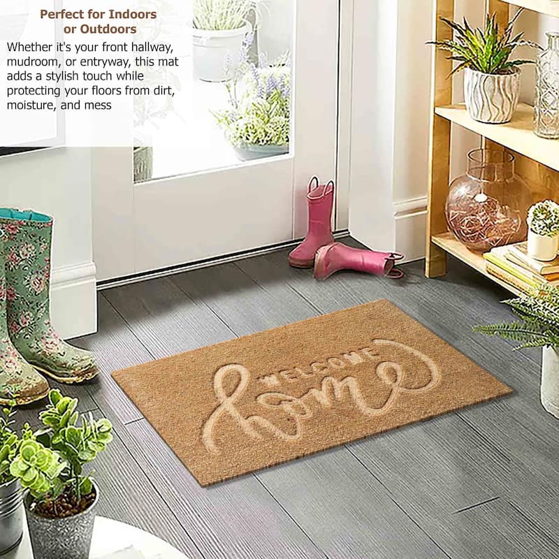Gardenised Heavy Duty Coco Coir Doormat Non Slip PVC Baking Embossed Welcome Design Natural Coconut Fiber Floor Mat 18x30"