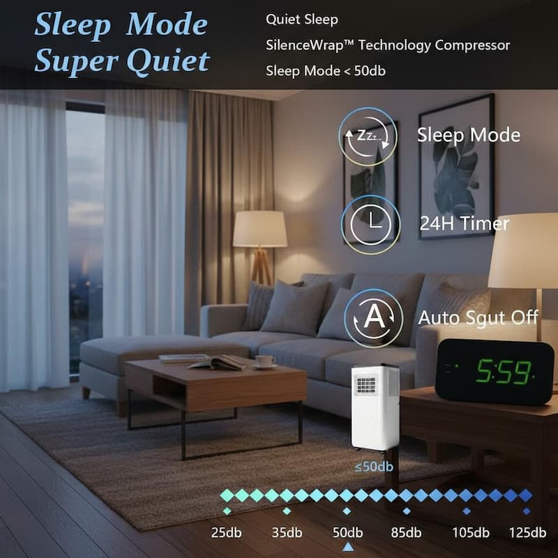 8000 BTU Portable Air Conditioner, Fast Cooling to 350 Sq Ft, with Remote Control