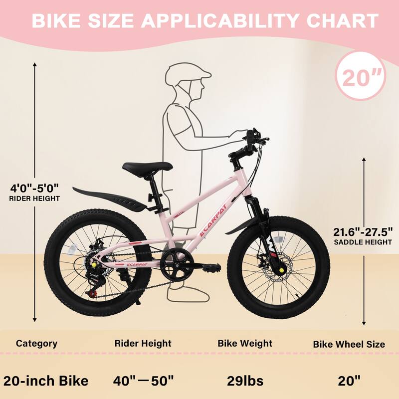 20 inch Mountain Kids Bike for Boys & Girls, Ages 6-12, 7-Speed with Front Suspension