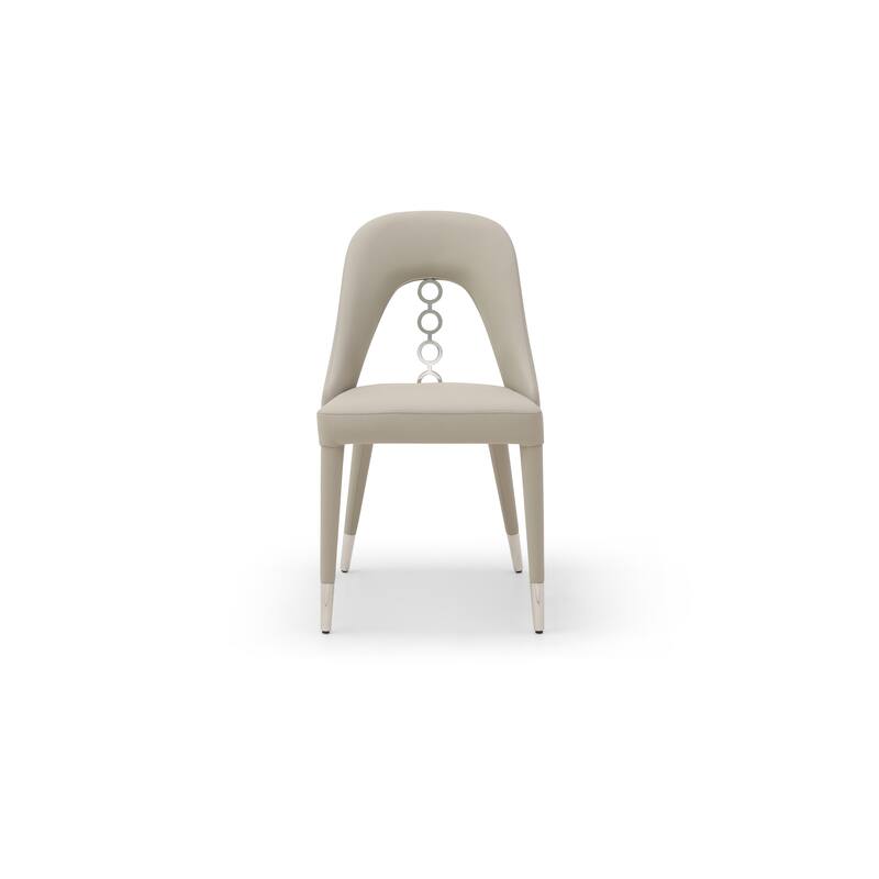 HomeRoots Set of Two Gray and Silver Faux Leather and Stainless Steel Dining Side Chairs - 19.00 in. x 34.00 in. x 22.00 in.