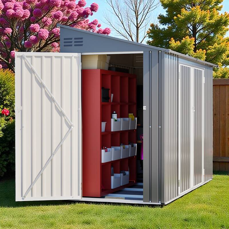 9 x 4 FT Outdoor Metal Storage Shed with Lockable Double Door, Waterproof Garden Tool Shed for Backyard