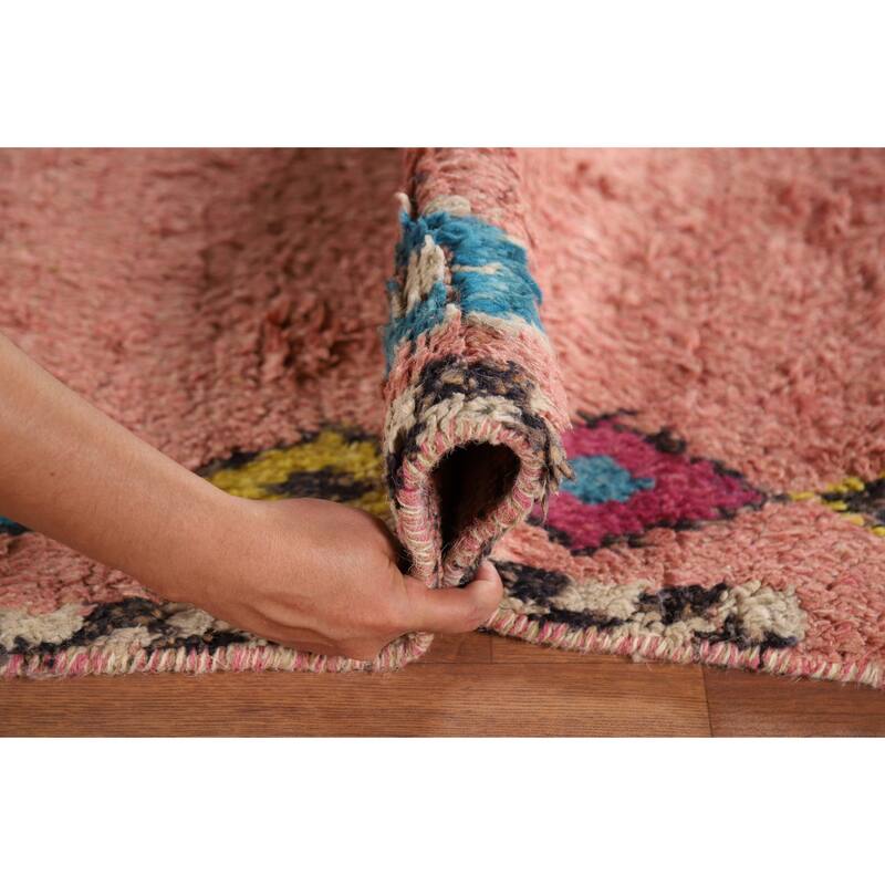 Pink Moroccan Oriental Area Rug Handmade Wool Carpet - 5'1" x 9'7"