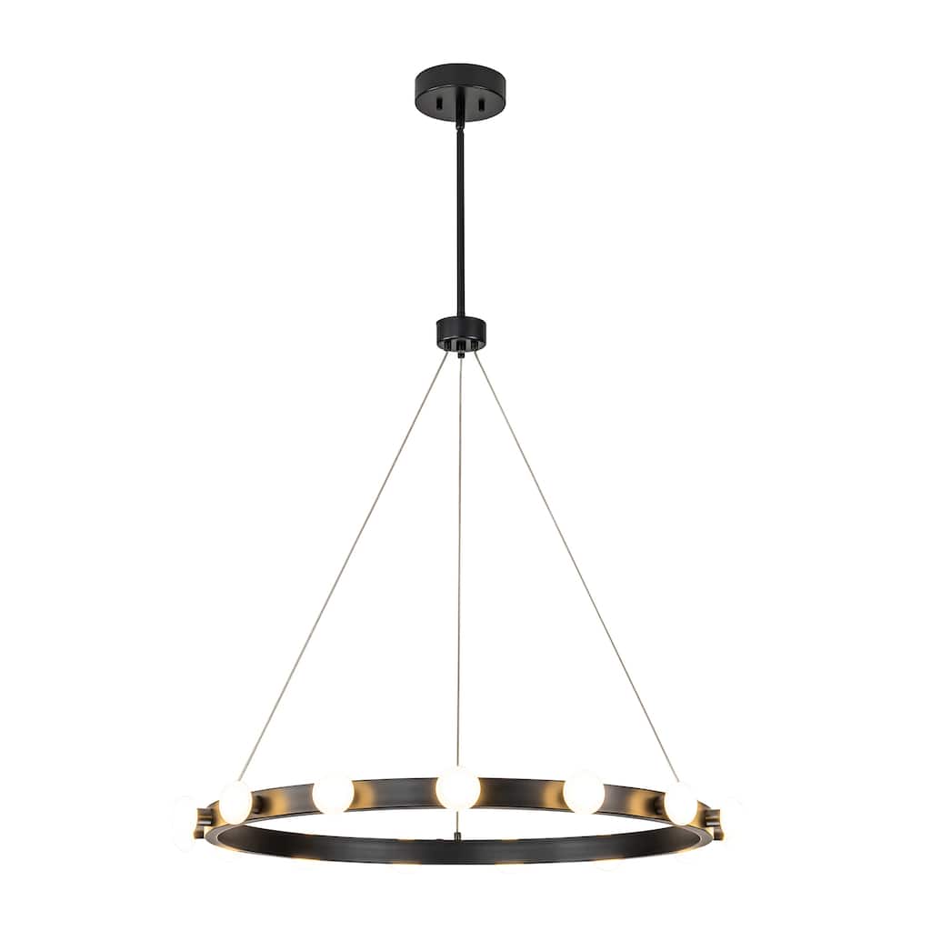 Rezz Black Modern Wagon Wheel LED Large Chandelier - 33.86 in. W x 32.68 in. H x 33.86 in. D