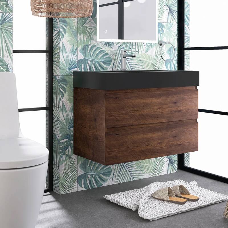 Single Sink Floating Bath Vanity in with Solid Surface Top
