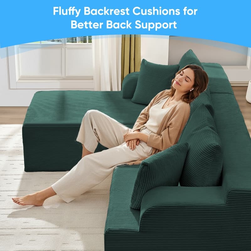 Mixoy 2-Pcs Free Combination Modular Sectional Sofas with Deep Seat,Corduroy L-Shaped Sofa with Chaise Lounge - 3-Seater