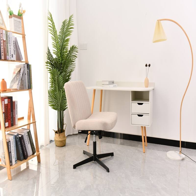 Cross Legged Armless Office Chair, Adjustable Swivel Fabric No Wheels