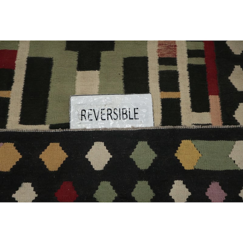 Hand Woven Oriental 100% Wool Carpet Southwestern Tribal Multi-Colored Kilim Runner Rug - 12' 3'' X 4' 4''