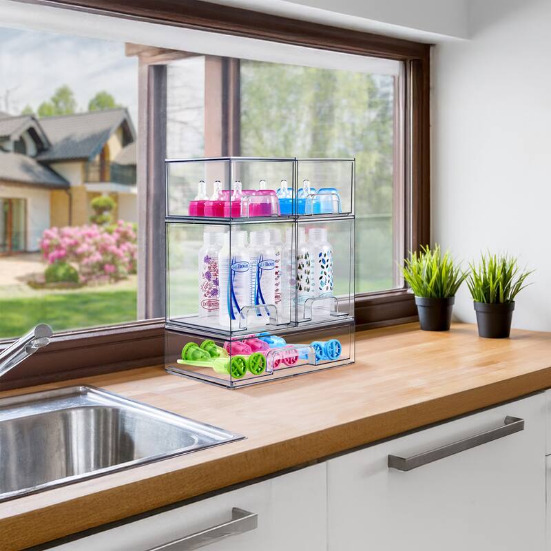 Sorbus Wide Stackable Acrylic Storage Drawers, Clear Plastic Organizer Bins for Baby Bottles, Bathroom, & Kitchen Organization