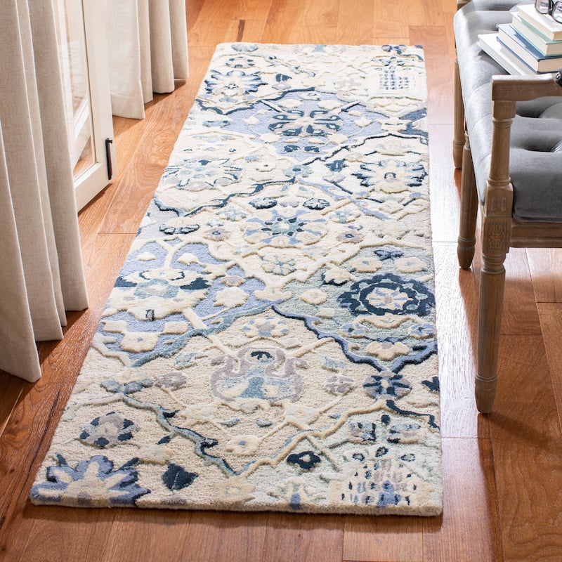 SAFAVIEH Handmade Glamour Noella Floral Wool Rug - 2'3" x 10' - Beige/Blue