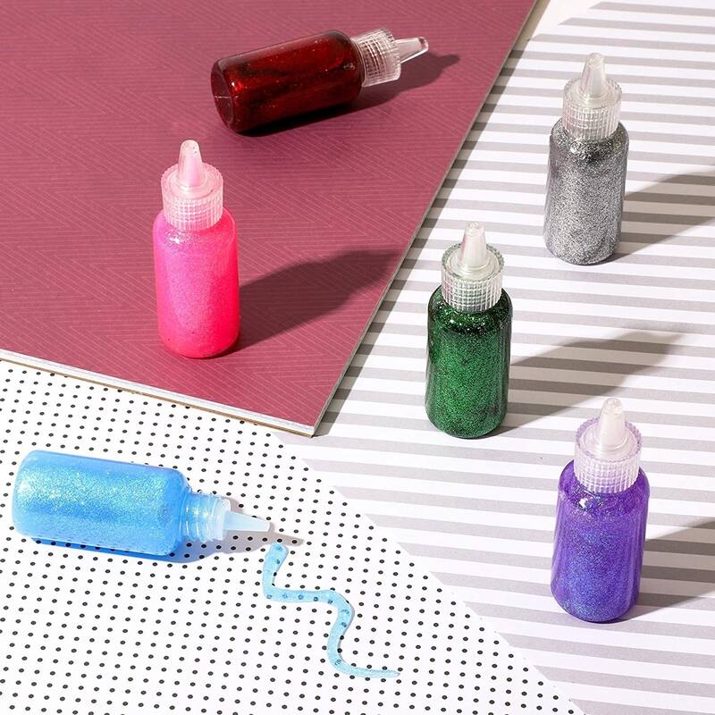 Bright Creations Neon Metallic Glue with Glitter Bottles for Arts and Crafts (20 ml, 12 Pack)